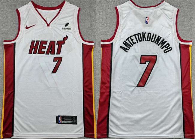 Men's Miami Heat #7 Giannis Antetokounmpo White 2026 Association Edition Swingman Stitched Jersey